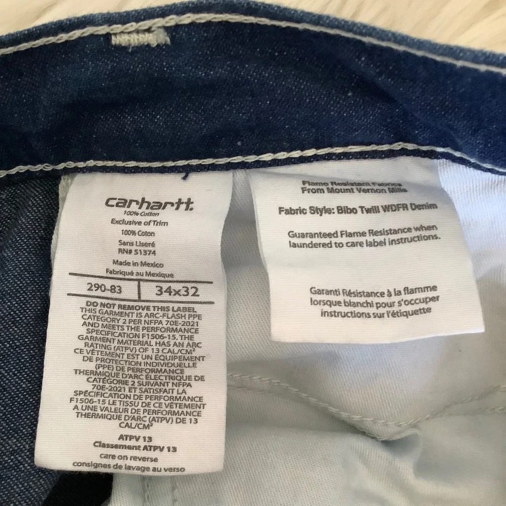 Carhartt FR Mens Flame Resistant Work Pants Navy Blue Carpenter Dungaree 34x32 - Picture 4 of 16